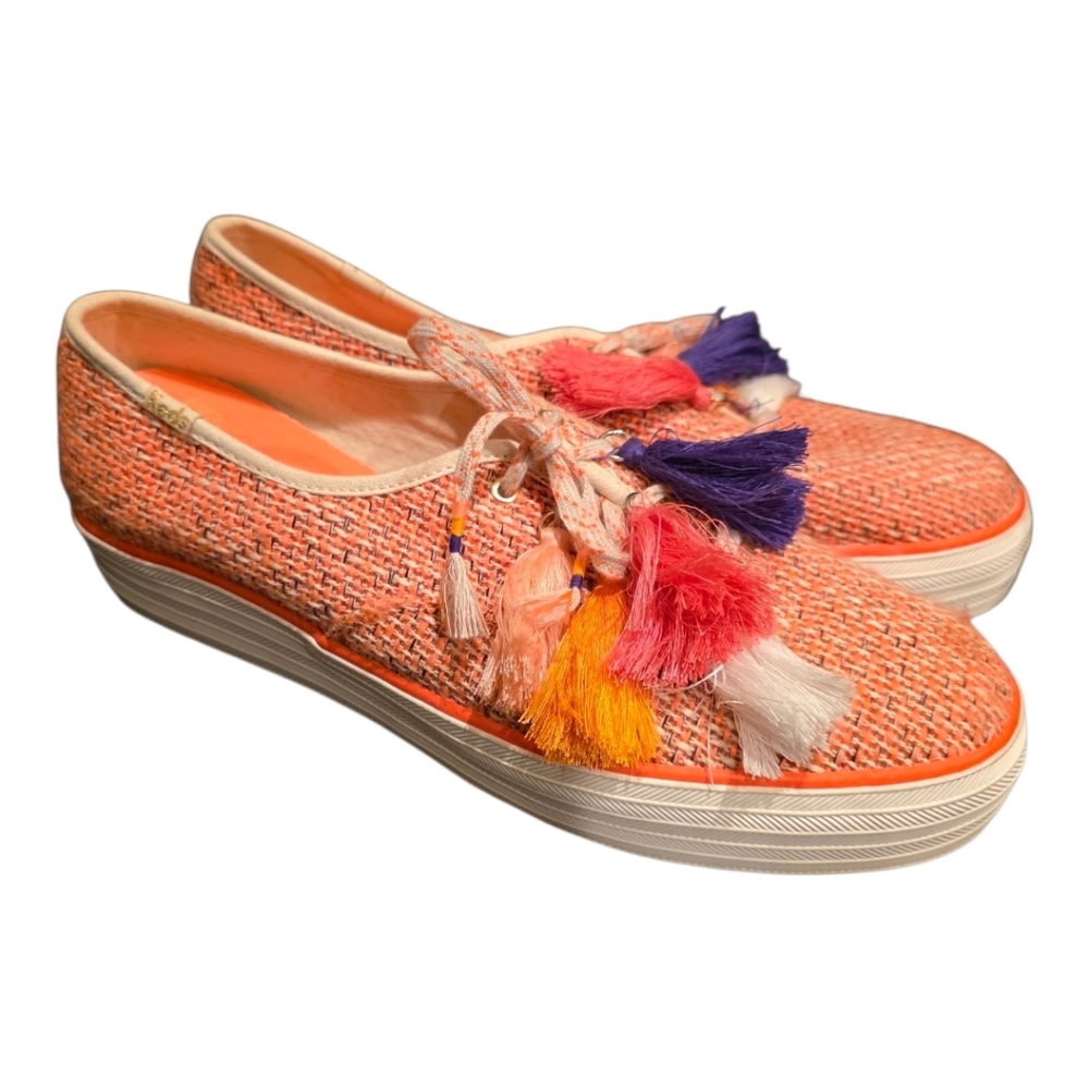 KEDS‎ × LOLITA MIA Orange Pink Tweed Tassel Fashion Tennis Shoes - Size 9.5